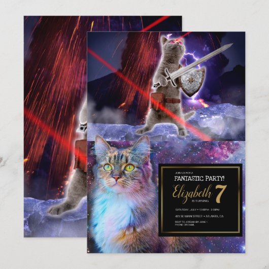 Kat met worstjes met ooglasers kaart (Voorkant / Achterkant)