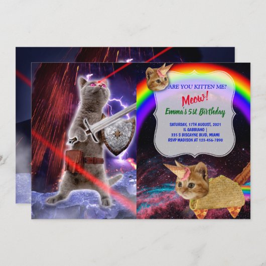 Kat met worstjes met ooglasers kaart (Voorkant / Achterkant)