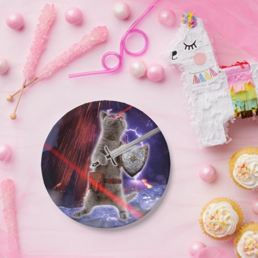 Kat met worstjes met ooglasers papieren bordje (Feest)