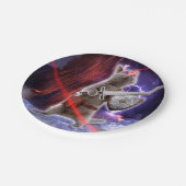 Kat met worstjes met ooglasers papieren bordje (Gekanteld)