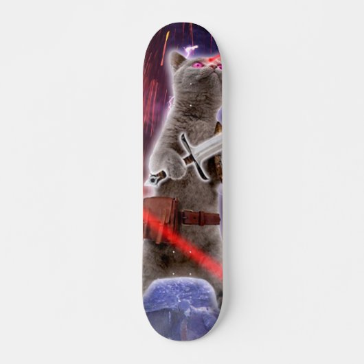 Kat met worstjes met ooglasers persoonlijk skateboard (Voorkant)