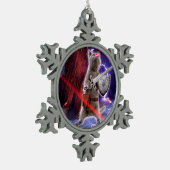 Kat met worstjes met ooglasers tin sneeuwvlok ornament (Links)