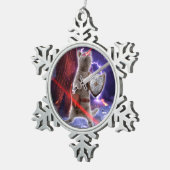 Kat met worstjes met ooglasers tin sneeuwvlok ornament (Rechts)