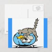Kat met zijn hoofd in een viskom briefkaart (Voorkant / Achterkant)