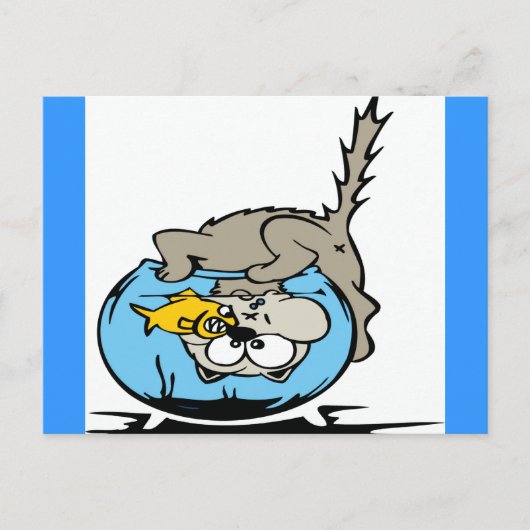 Kat met zijn hoofd in een viskom briefkaart (Voorkant)