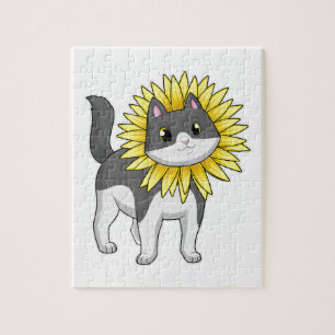 Kat met zonnebloem legpuzzel