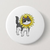 Kat met zonnebloem ronde button 7,6 cm (Voorkant)
