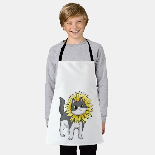 Kat met zonnebloem schort (Gedragen)