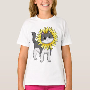Kat met zonnebloem t-shirt