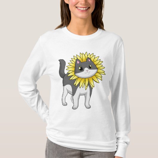 Kat met zonnebloem t-shirt (Voorkant)