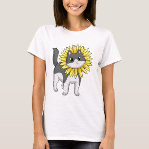 Kat met zonnebloem t-shirt