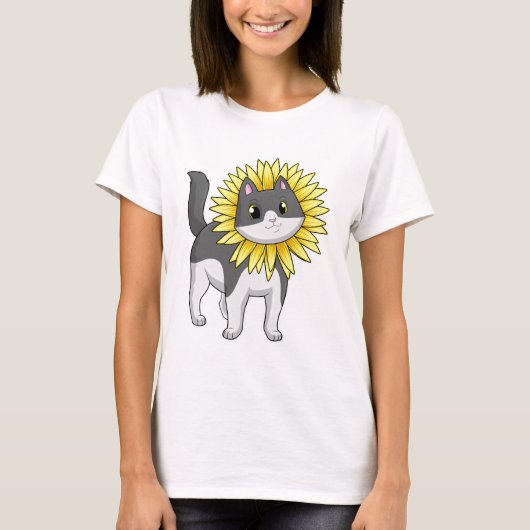 Kat met zonnebloem t-shirt (Voorkant)