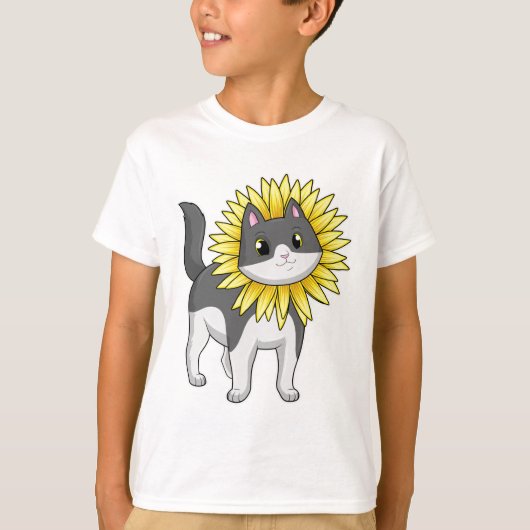 Kat met zonnebloem t-shirt (Voorkant)