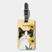 Kat met zonnebloemen bagagelabel (Voorkant verticaal)