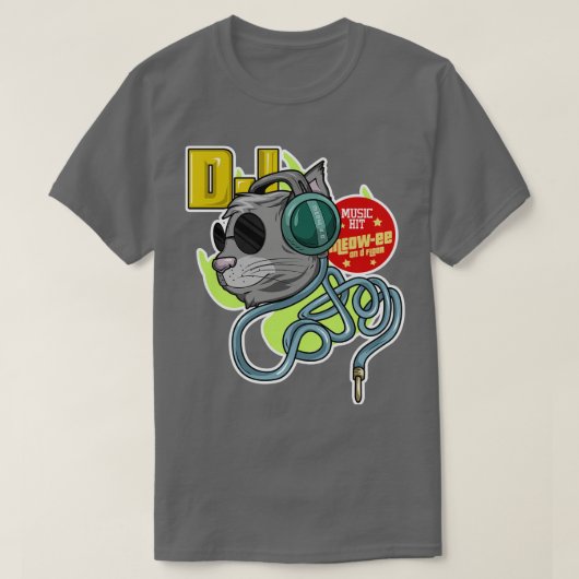 Kat met zonnebril als DJ met hoofdtelefoon T-shirt (Design voorkant)
