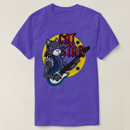 Kat met zonnebril als musicaan met gitaar t-shirt (Design voorkant)