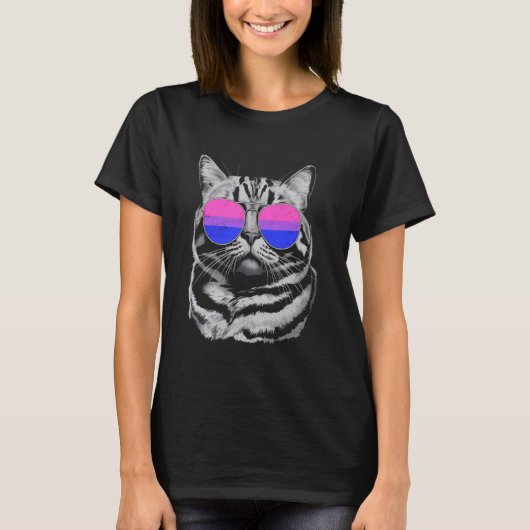 Kat met zonnebril Bi Pride LGBTQ T-shirt (Voorkant)