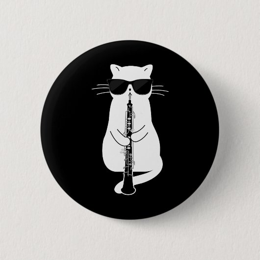 Kat met zonnebril die hobo speelt ronde button 5,7 cm (Voorkant)