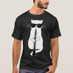 Kat met zonnebril die hobo speelt t-shirt
