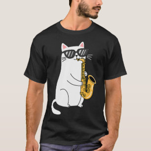 Kat met zonnebril die saxofoon speelt t-shirt