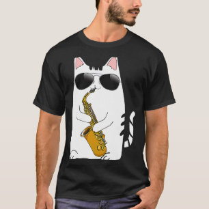 Kat met zonnebril die Saxophone Saxophoni speelt T-shirt
