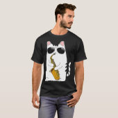 Kat met zonnebril die Saxophone Saxophoni speelt T-shirt (Voorkant volledig)