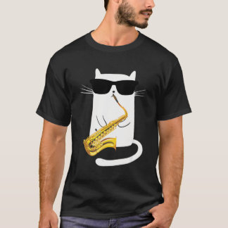 Kat met zonnebril die Saxophone speelt T-shirt