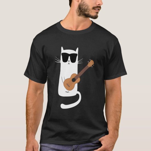 Kat met zonnebril die ukelele speelt t-shirt (Voorkant)