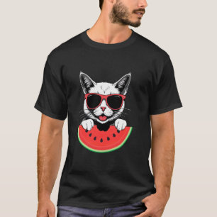 Kat met zonnebril die watermeloen eet zomer vakant t-shirt