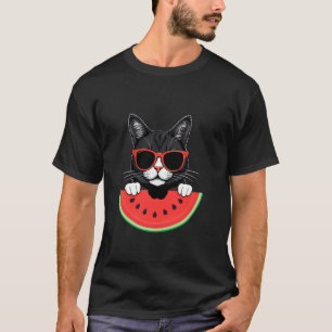 Kat met zonnebril die watermeloen eet zomer vakant t-shirt
