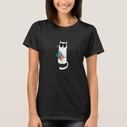Kat met zonnebril die Xylophone afspeelt T-shirt (Voorkant)