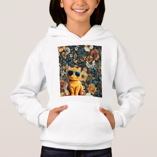 Kat met zonnebril en vlinders op bloemen (Voorkant)
