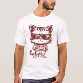 Kat met zonnebril en zelfverzekerde houding t-shirt