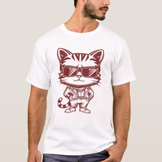 Kat met zonnebril en zelfverzekerde houding t-shirt (Voorkant)