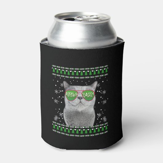 Kat met zonnebril Meowy Ugly KerstSweater Blikjeskoeler (Blikje Voorkant)