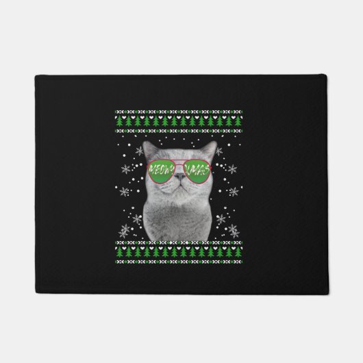 Kat met zonnebril Meowy Ugly KerstSweater Deurmat (Voorkant)