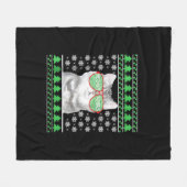Kat met zonnebril Meowy Ugly KerstSweater Fleece Deken (Voorkant (Horizontaal))