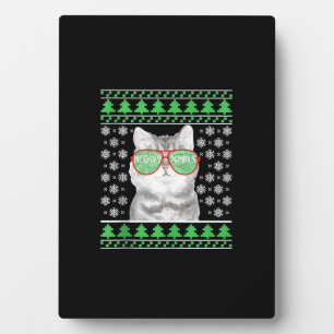 Kat met zonnebril Meowy Ugly KerstSweater Fotoplaat