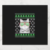 Kat met zonnebril Meowy Ugly KerstSweater Sparkling Wijnetiket (Enkel label)