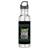 Kat met zonnebril Meowy Ugly KerstSweater Waterfles (Voorkant)