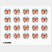 Kat met zonnebril op het strand ronde sticker (Vel)