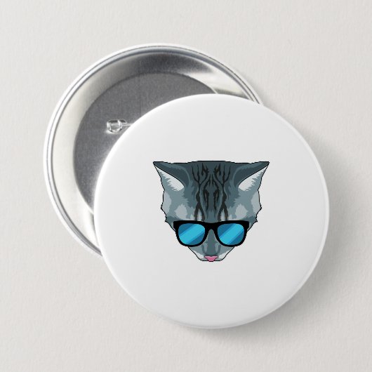 Kat met zonnebril ronde button 7,6 cm (Voorkant /achterkant)