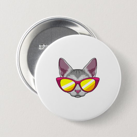 Kat met zonnebril ronde button 7,6 cm (Voorkant /achterkant)