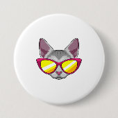 Kat met zonnebril ronde button 7,6 cm (Voorkant)