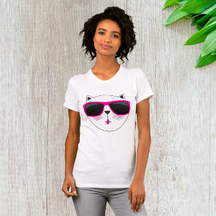 Kat met zonnebril Roze Eyeslijtage Womens T-Shirt