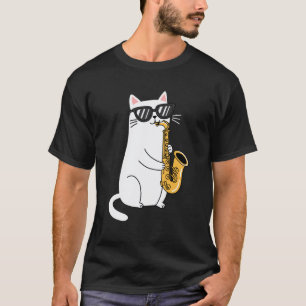 Kat met zonnebril Saxofoon spelend Saxophoni T-shirt