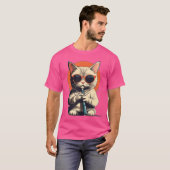 Kat met zonnebril speelt fluit Funny Schattige Ca T-shirt (Voorkant volledig)