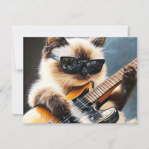 Kat met zonnebril speelt gitaar briefkaart