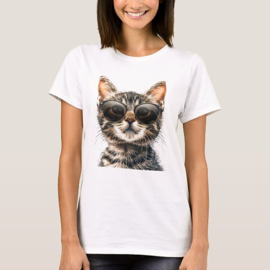 Kat met zonnebril t-shirt (Voorkant)