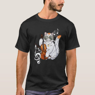 Kat met zonnebril viool altviool musicus spelend t-shirt